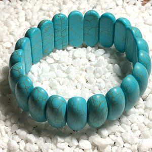 Blue Howlite Beaded Stone Stretch Chunky Bracelet Fashion Jewelry